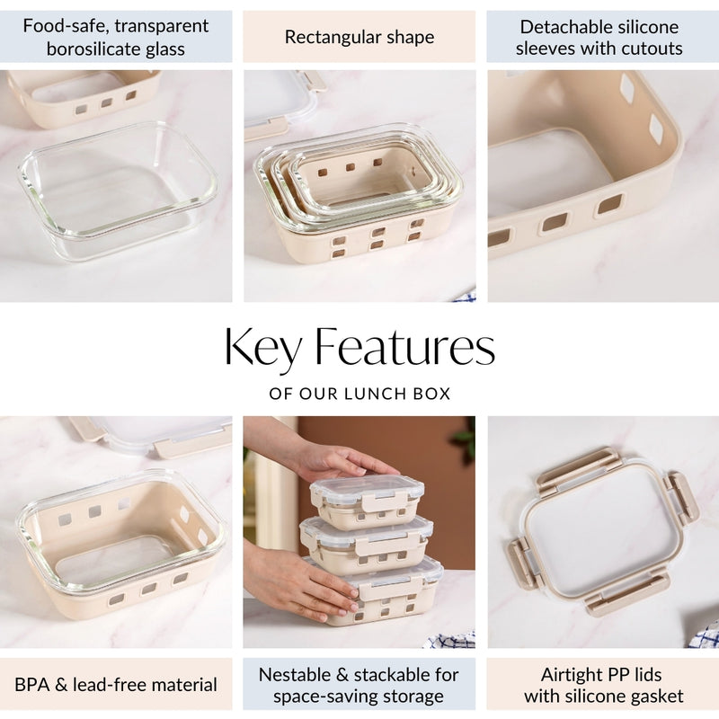 Sleevo Food Storage Container With Silicone Sleeves Set Of 3 Beige