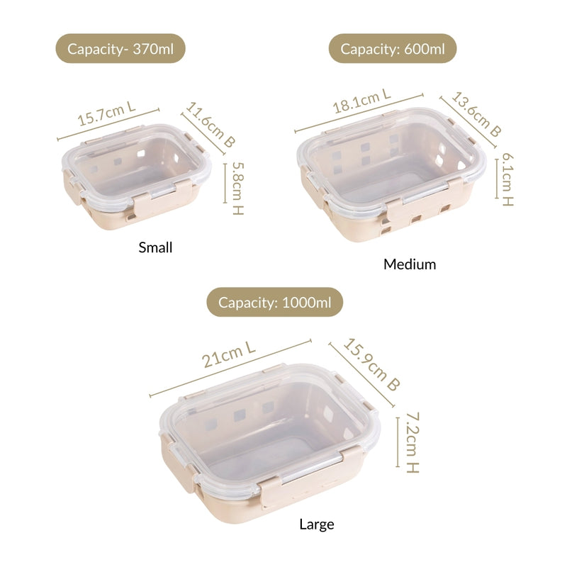 Sleevo Food Storage Container With Silicone Sleeves Set Of 3 Beige