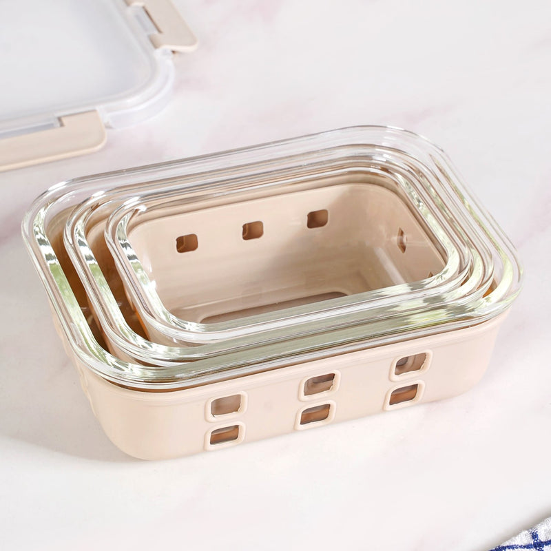 Sleevo Food Storage Container With Silicone Sleeves Set Of 3 Beige
