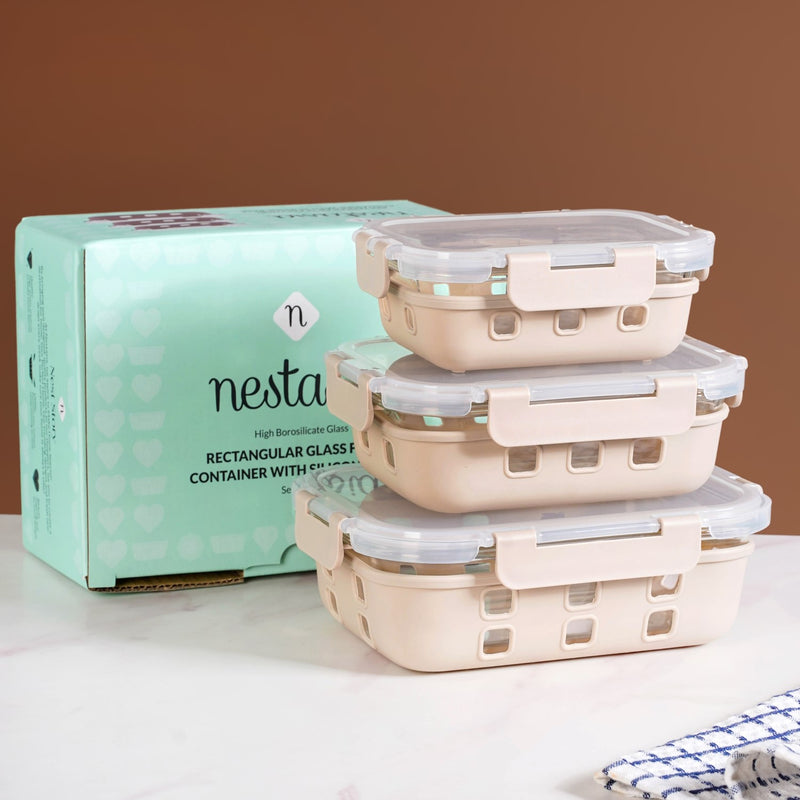 Sleevo Food Storage Container With Silicone Sleeves Set Of 3 Beige