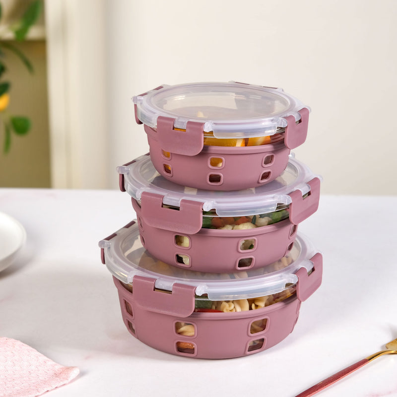 Gripso Food Storage Container With Silicone Sleeves Set Of 3 Mauve S 400ml M 600ml L 950ml