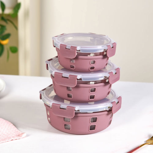 Gripso Food Storage Container With Silicone Sleeves Set Of 3 Mauve S 400ml M 600ml L 950ml