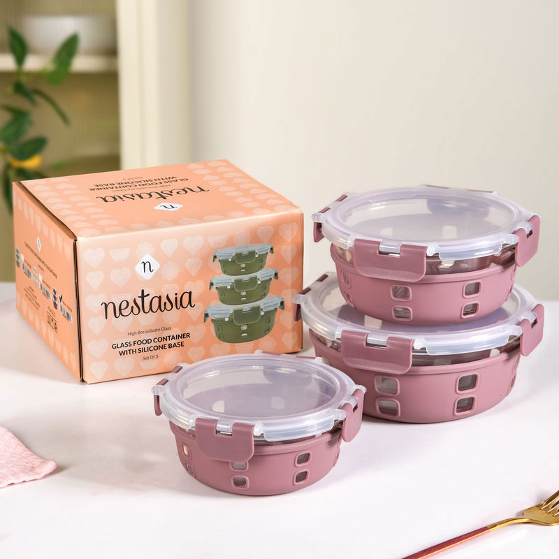 Gripso Food Storage Container With Silicone Sleeves Set Of 3 Mauve S 400ml M 600ml L 950ml