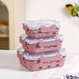 Sleevo Glass Lunch Box For Office With Silicone Sleeves Set Of 3 Mauve