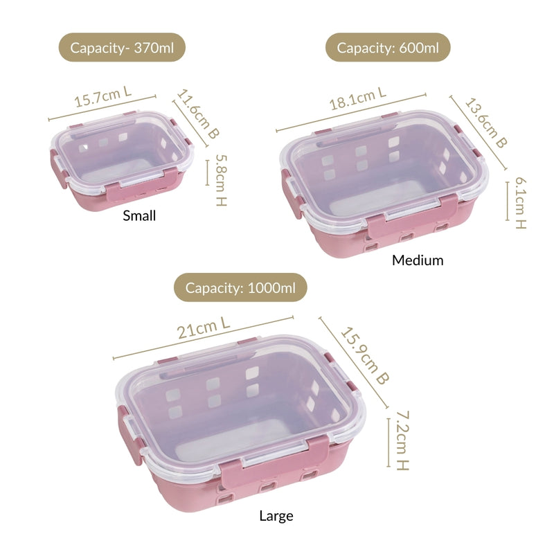 Sleevo Glass Lunch Box For Office With Silicone Sleeves Set Of 3 Mauve