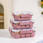 Sleevo Glass Lunch Box For Office With Silicone Sleeves Set Of 3 Mauve