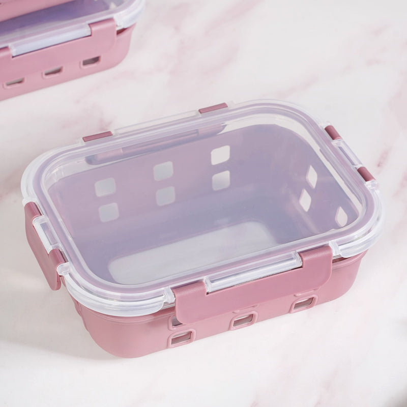 Sleevo Glass Lunch Box For Office With Silicone Sleeves Set Of 3 Mauve