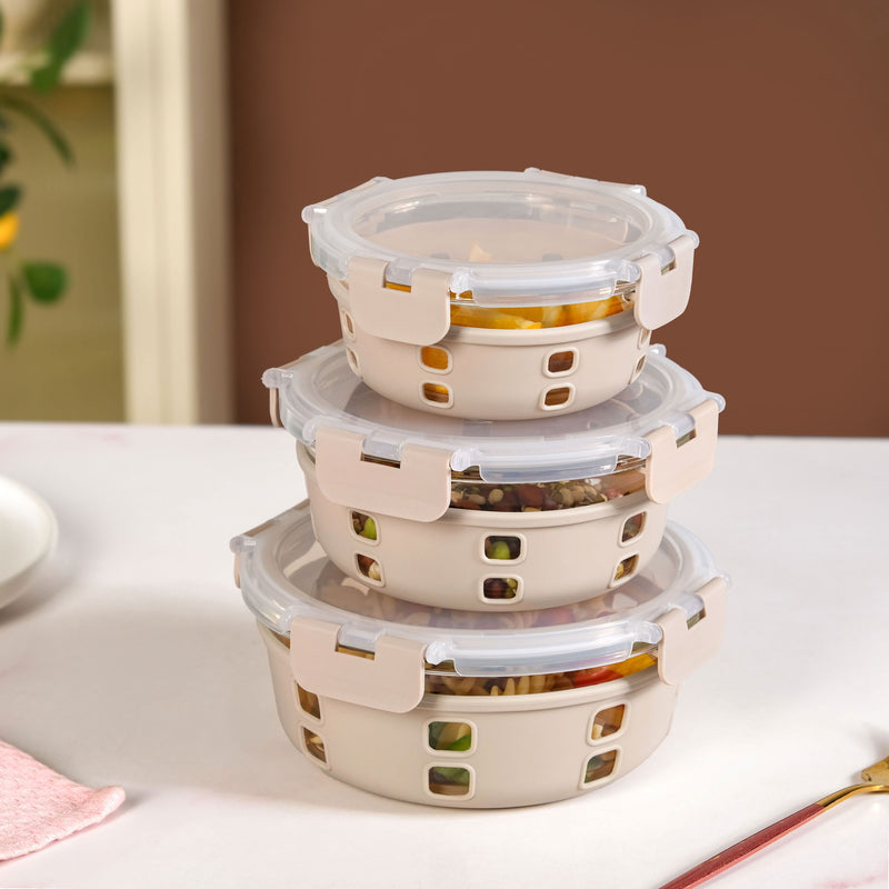 Sleevo Microwave Safe Meal Prep Container With Silicone Sleeves Set Of 3 Beige