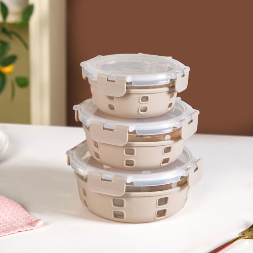 Sleevo Microwave Safe Meal Prep Container With Silicone Sleeves Set Of 3 Beige