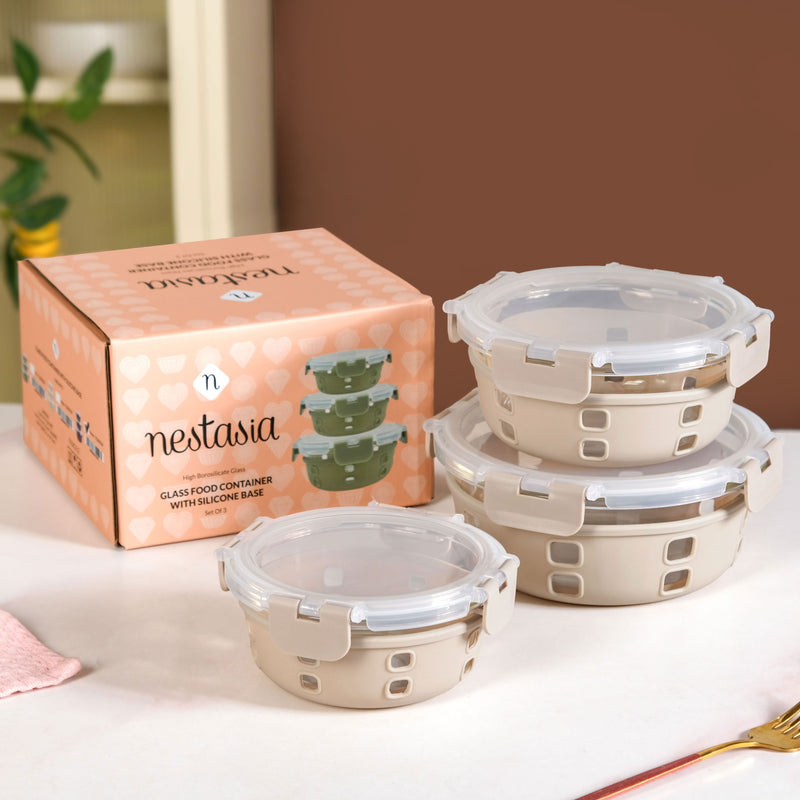 Sleevo Microwave Safe Meal Prep Container With Silicone Sleeves Set Of 3 Beige