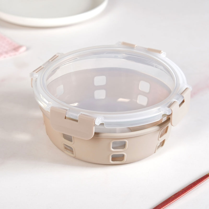 Sleevo Microwave Safe Meal Prep Container With Silicone Sleeves Set Of 3 Beige