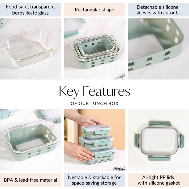 Sleevo Microwave Safe Meal Prep Container With Silicone Sleeves Set Of 3 Sage Green