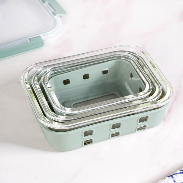 Gripso Microwave Safe Meal Prep Container With Silicone Sleeves Set Of 3 Sage Green