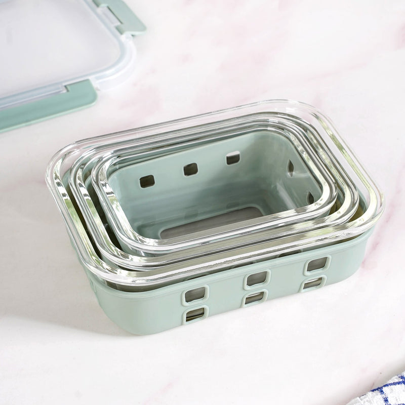 Sleevo Microwave Safe Meal Prep Container With Silicone Sleeves Set Of 3 Sage Green