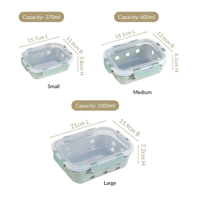 Sleevo Microwave Safe Meal Prep Container With Silicone Sleeves Set Of 3 Sage Green
