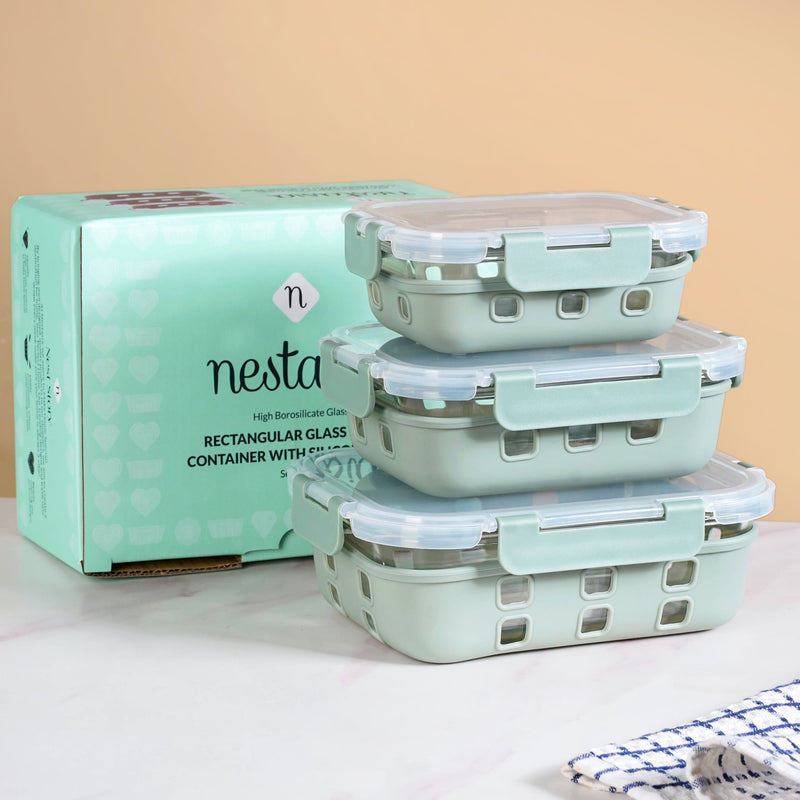 Sleevo Microwave Safe Meal Prep Container With Silicone Sleeves Set Of 3 Sage Green