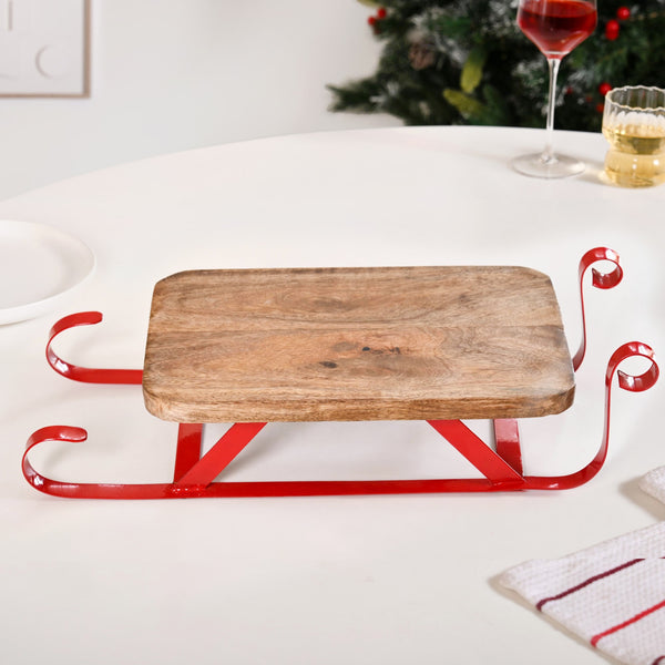 Wooden Sleigh Table Riser Serving Platter