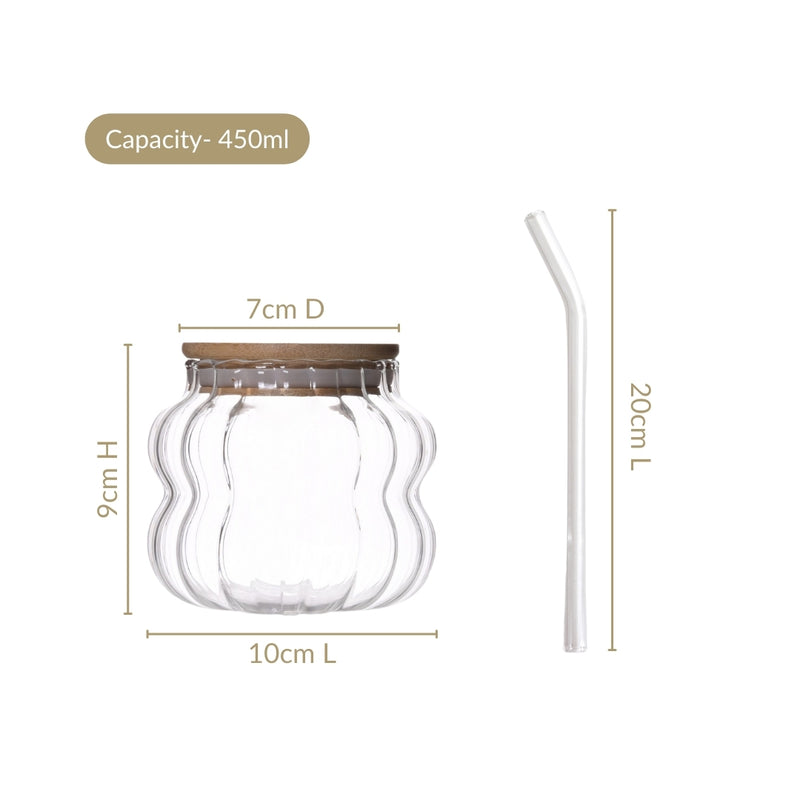 Small Ribbed Glass Tumbler Set Of 2 450ml