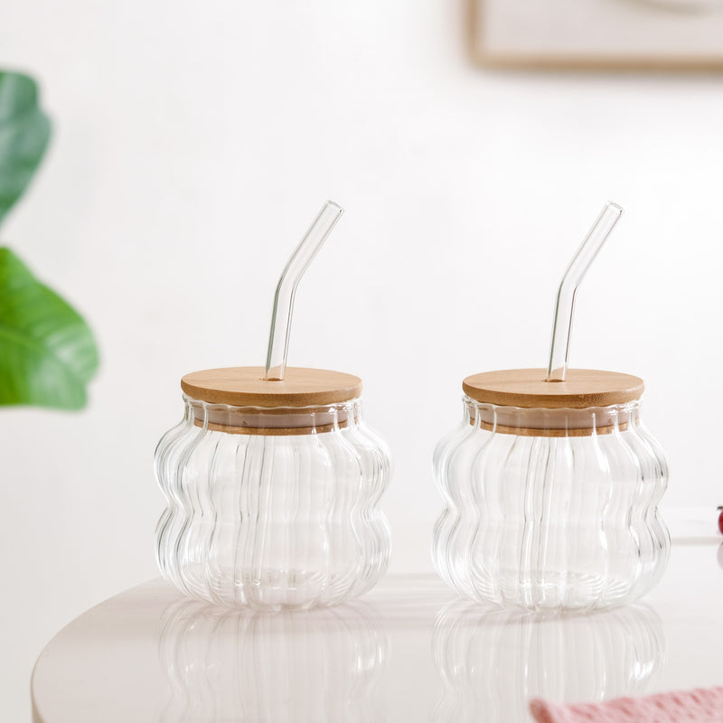 Small Ribbed Glass Tumbler Set Of 2 450ml