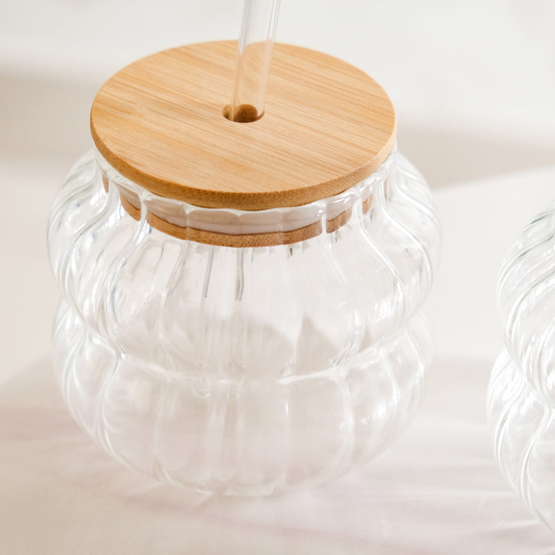 Small Ribbed Glass Tumbler Set Of 2 450ml