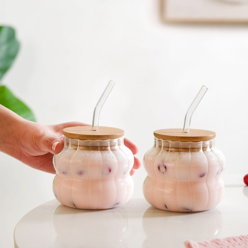 Small Ribbed Glass Tumbler Set Of 2 450ml