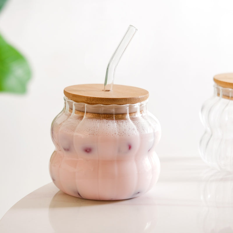 Small Ribbed Glass Tumbler Set Of 2 450ml