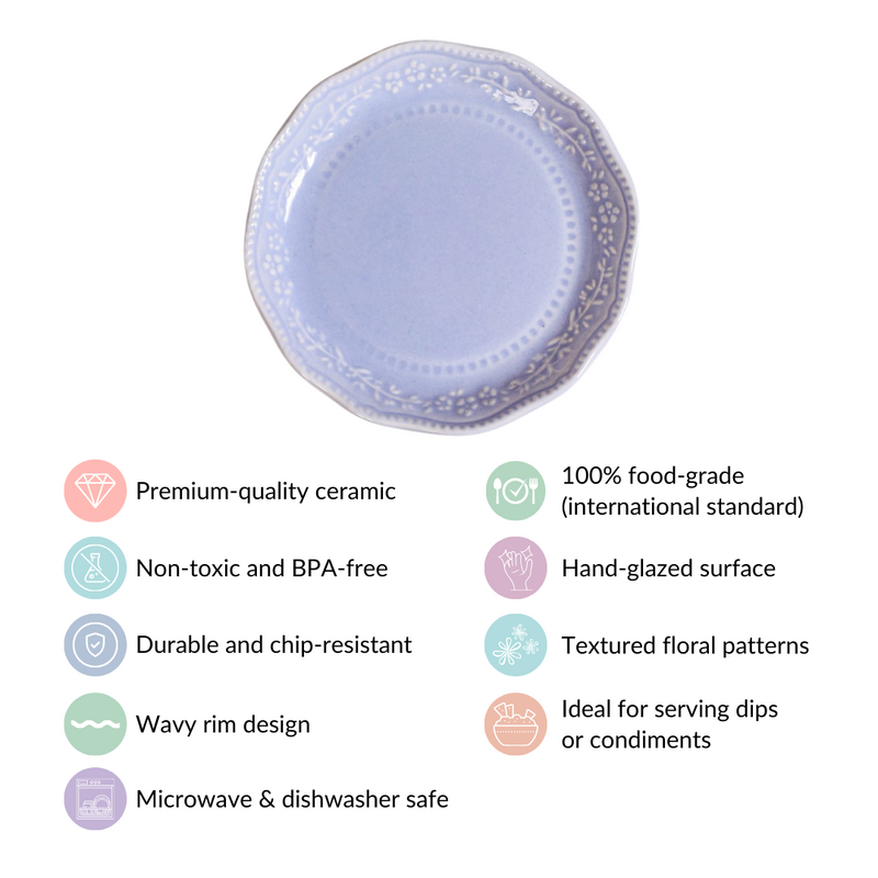 Lavender Round Small Dessert Plate Set Of 6 4.5" - Dessert plates, small plates, ceramic dessert plates, dessert plate set, dessert dish