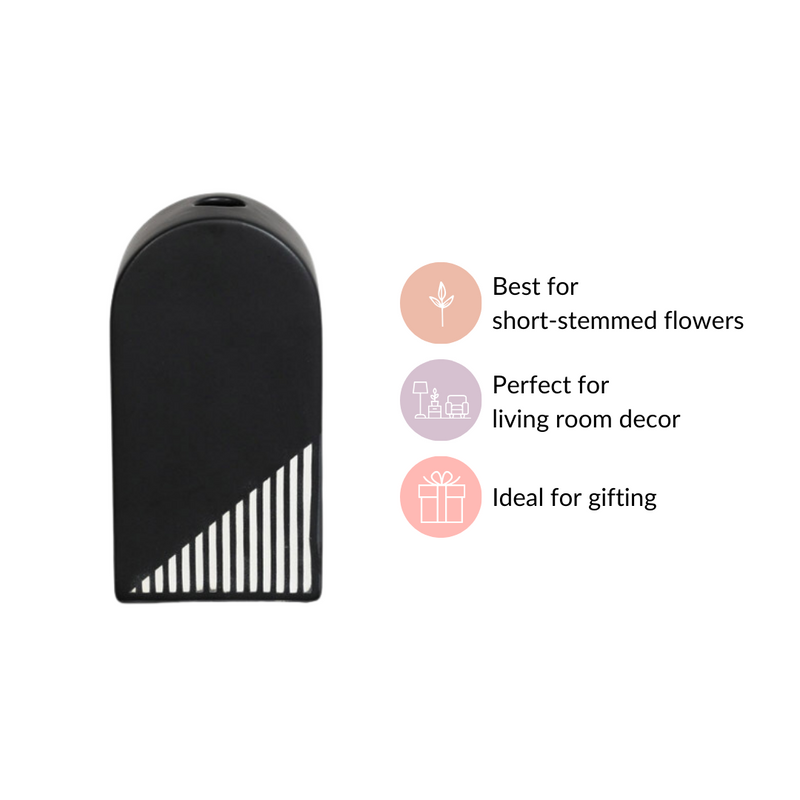 Black And White Arch Vase- Flower vase, home decor gifts, ceramic vase, black vase, vase