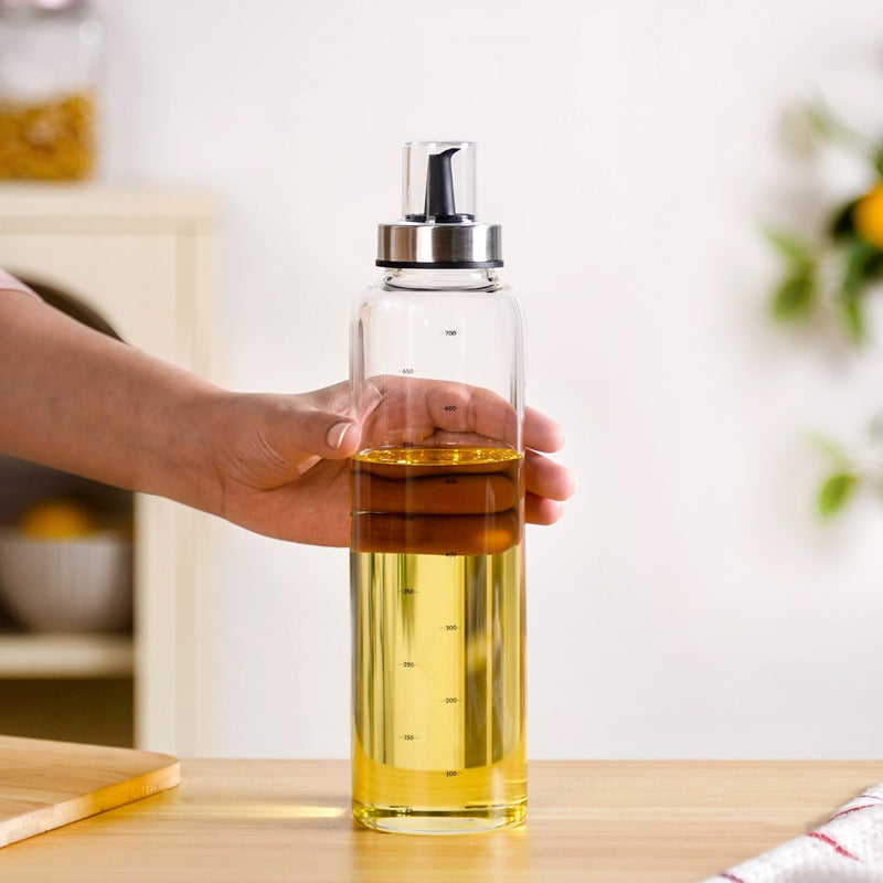 Smart Pour Glass Oil And Vinegar Dispenser Bottle With Stainless Steel Lid 750ml