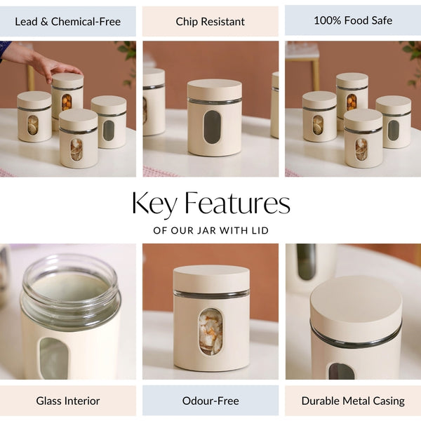 Winnie Smart Seal Metal Glass Kitchen Canisters Set Of 4 750ml
