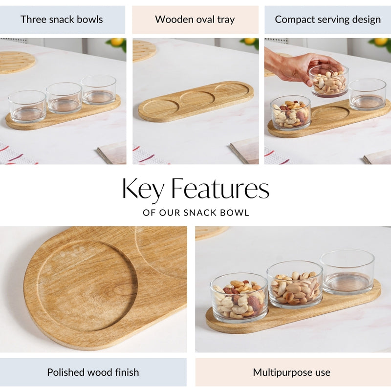 Snack Bowls Set Of 3 With Acacia Wood Tray