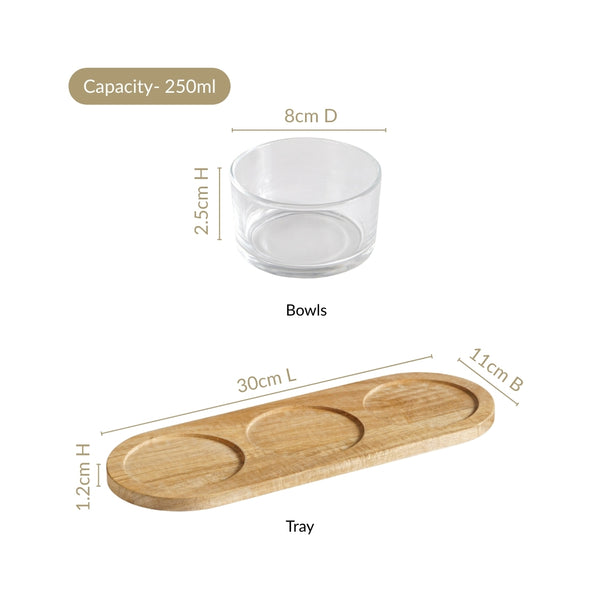 Snack Bowls Set Of 3 With Acacia Wood Tray