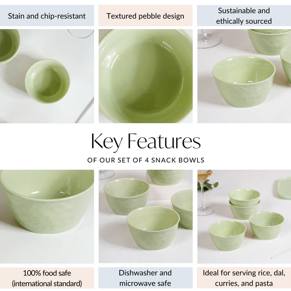 Textured Ceramic Snack Bowl Sage Green Set Of 4 350ml