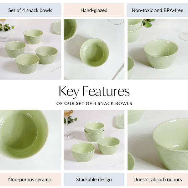 Textured Ceramic Snack Bowl Sage Green Set Of 4 350ml