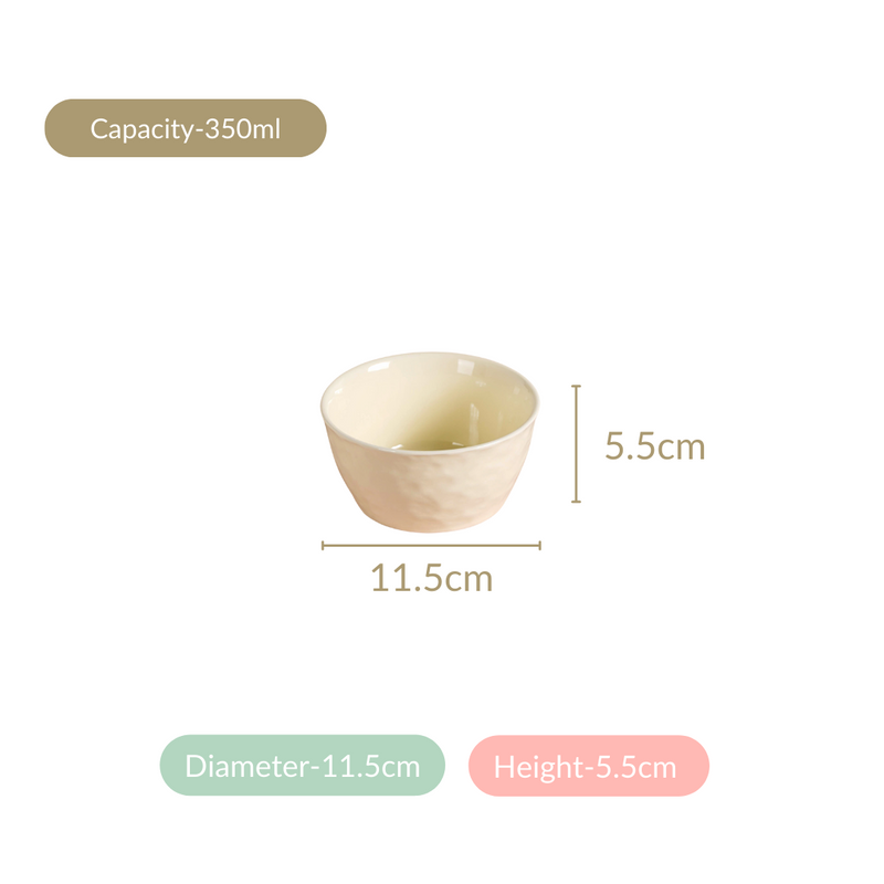 Vanilla White Textured Snack Bowl Set Of 4 350ml - Snack bowls, snack bowls set, ceramic bowls, dessert bowls, icecream bowls