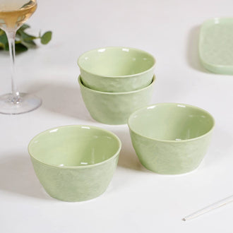 Textured Ceramic Snack Bowl Sage Green Set Of 4 350ml - Snack bowls, snack bowls set, ceramic bowls, dessert bowls, icecream bowls