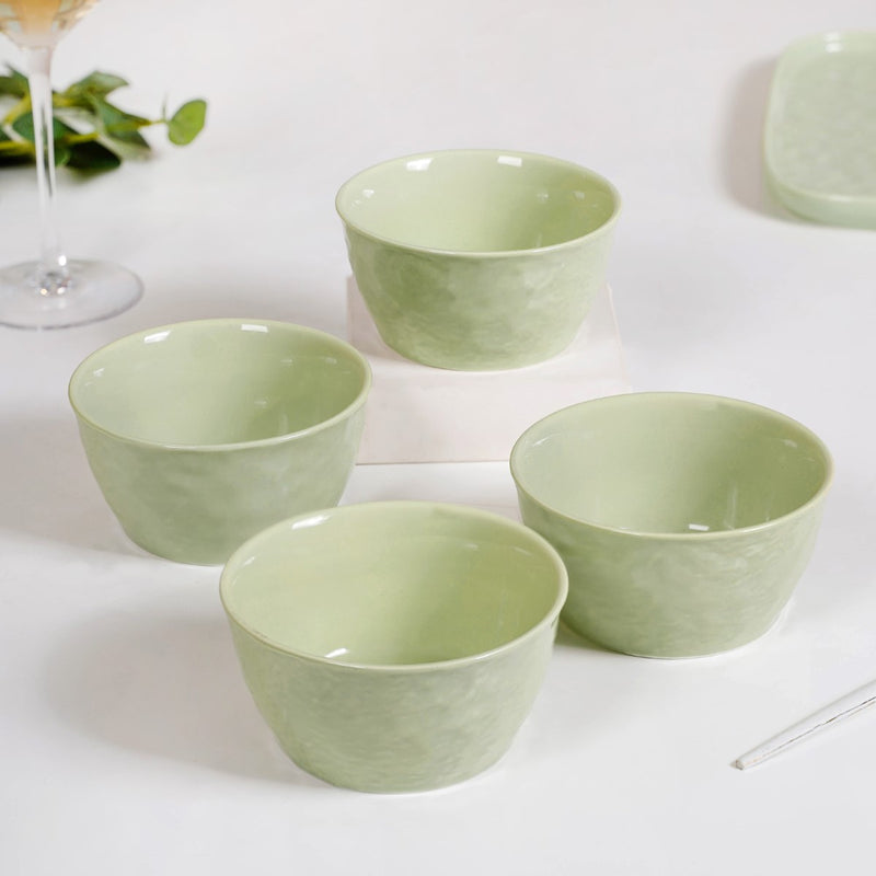 Textured Ceramic Snack Bowl Sage Green Set Of 4 350ml - Snack bowls, snack bowls set, ceramic bowls, dessert bowls, icecream bowls