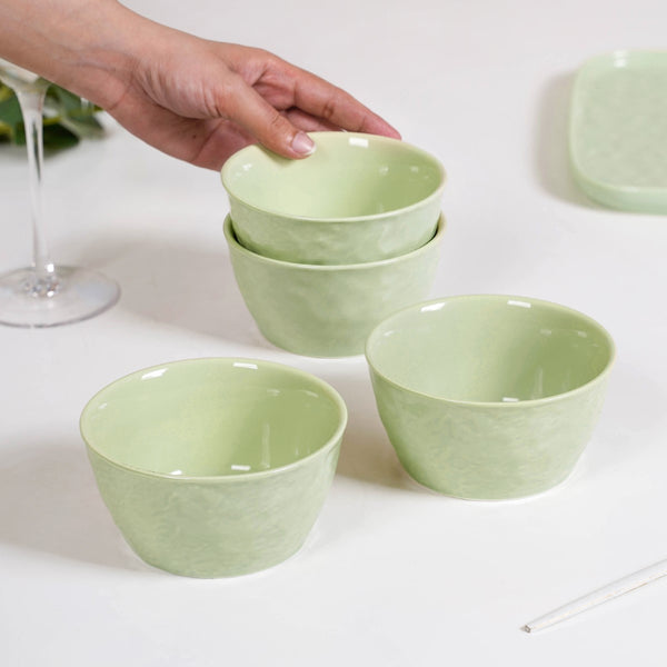 Textured Ceramic Snack Bowl Sage Green Set Of 4 350ml