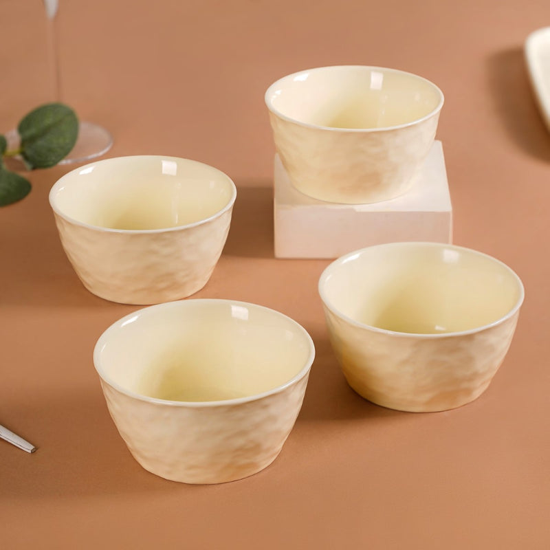 Vanilla White Textured Snack Bowl Set Of 4 350ml - Snack bowls, snack bowls set, ceramic bowls, dessert bowls, icecream bowls