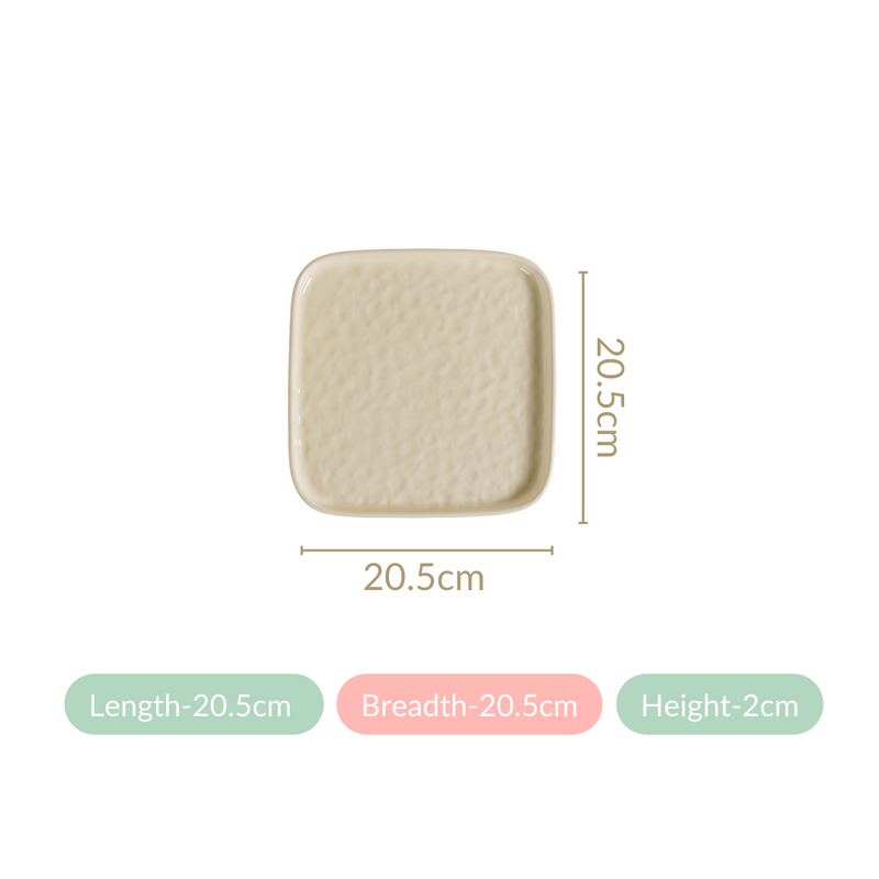 Ceramic Square Snack Plate Vanilla White Set Of 4 8 Inch - Ceramic dinner plates, dinner plate set, square dinner plates, ceramic plates