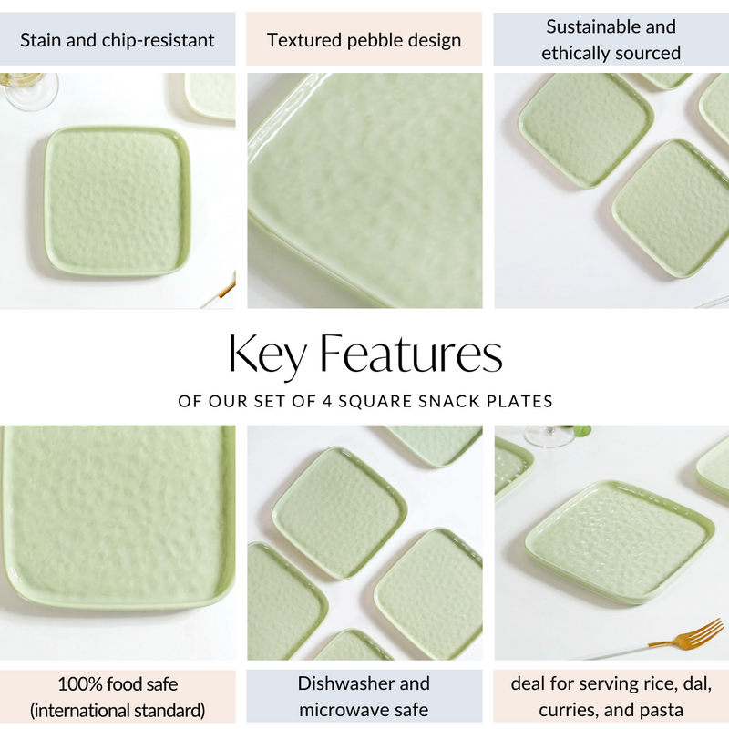 Sage Green Stoneware Square Snack Plate Set Of 4 8 Inch - Snack plates, small plates, ceramic snack plates, side plates, snack plates set