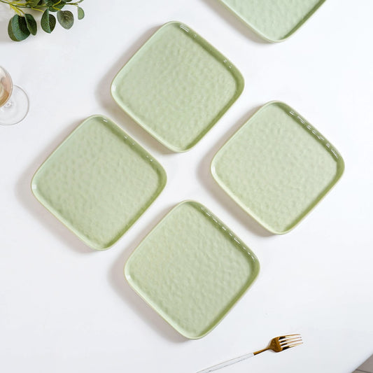 Sage Green Stoneware Square Snack Plate Set Of 4 8 Inch - Snack plates, small plates, ceramic snack plates, side plates, snack plates set