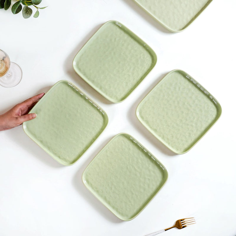 Sage Green Stoneware Square Snack Plate Set Of 4 8 Inch - Snack plates, small plates, ceramic snack plates, side plates, snack plates set