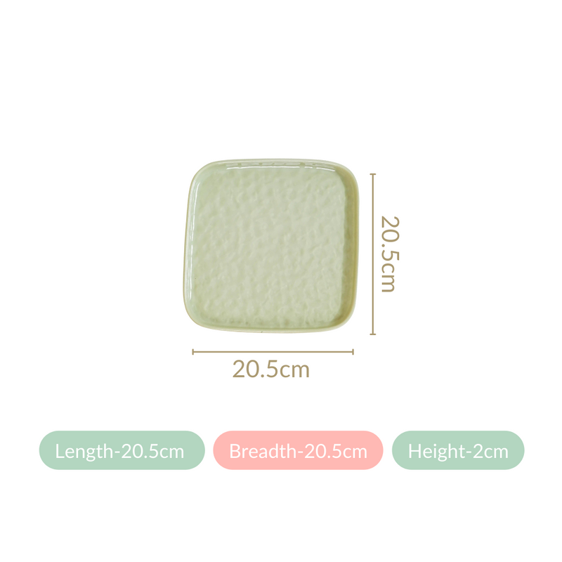 Sage Green Stoneware Square Snack Plate Set Of 4 8 Inch - Snack plates, small plates, ceramic snack plates, side plates, snack plates set