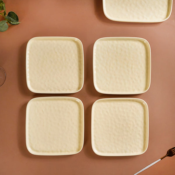 Ceramic Square Snack Plate Vanilla White Set Of 4 8 Inch