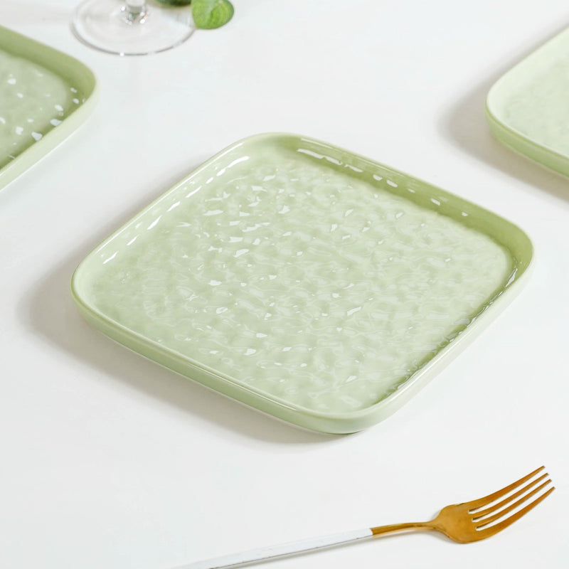 Sage Green Stoneware Square Snack Plate Set Of 4 8 Inch - Snack plates, small plates, ceramic snack plates, side plates, snack plates set