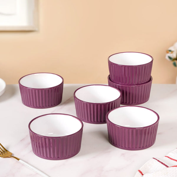 Set of 6 Ceramic Cresta Snack Bowl Purple 400ml