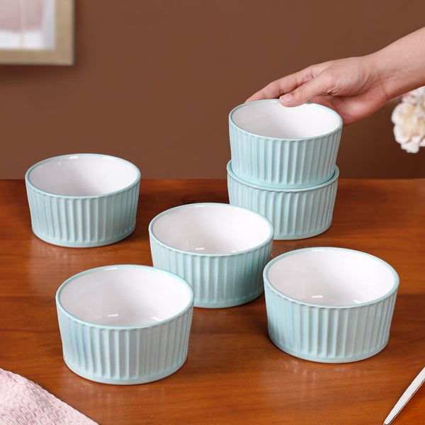 Light Blue Cresta Ceramic Snack Bowl Set Of 6 400ml