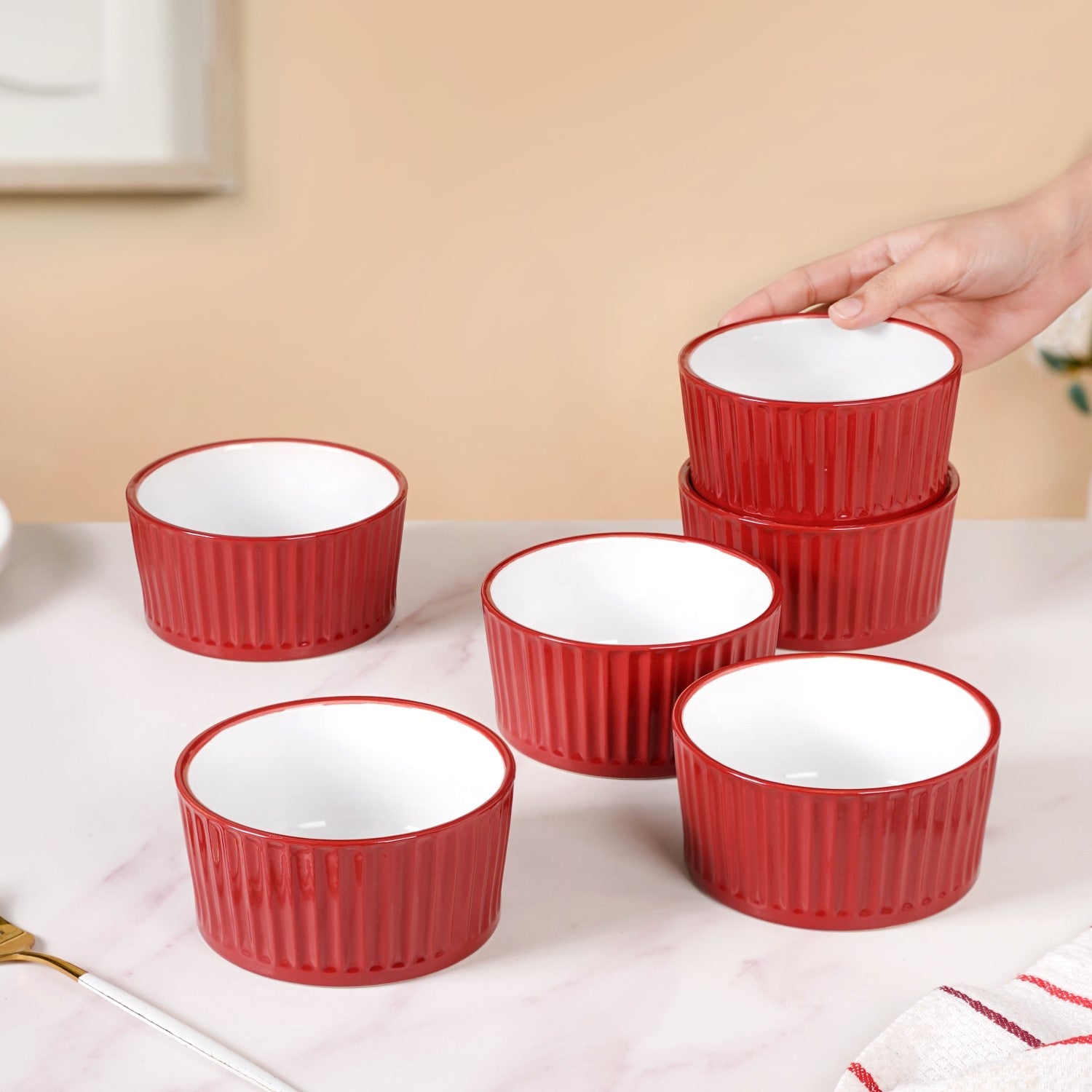 Cresta Ceramic Snack Bowl Set Of 6 Red 400ml Online - Premium