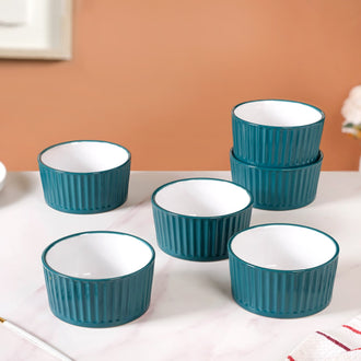 Dark Green Ceramic Cresta Snack Bowl Set Of 6 400ml